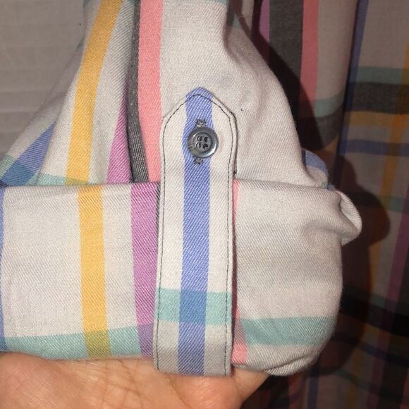 CJ Banks 1X Light Blue Plaid Multicolored Pullover Collared Long Roll Up Sleeve - Picture 9 of 12